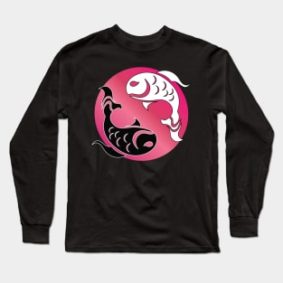 Yin and Yang Tribal style fish, pink Long Sleeve T-Shirt